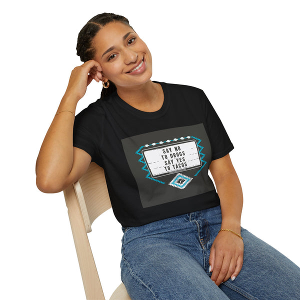 T-Shirt — "Say No to Drugs, Say Yes to Tacos" Retro Marquee Graphic