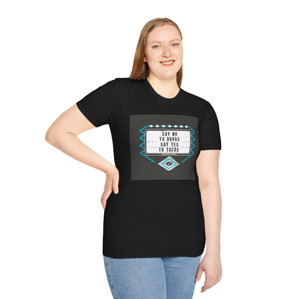 T-Shirt — "Say No to Drugs, Say Yes to Tacos" Retro Marquee Graphic