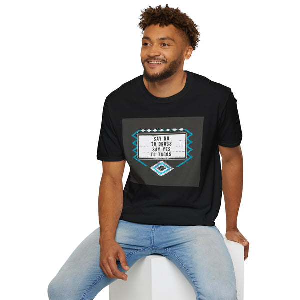 T-Shirt — "Say No to Drugs, Say Yes to Tacos" Retro Marquee Graphic