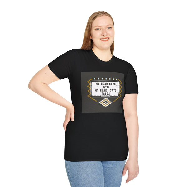 T-Shirt — “My Head Says Gym, My Heart Says Tacos” Funny Taco Gym Tee